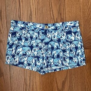 Lilly Pulitzer Mini Callahan Get Trunky Blue Elephants Kids Size 14 Shorts